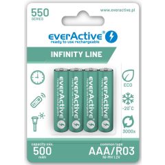   everActive R03/AAA Ni-MH 550 mAh polnilne baterije, pripravljene za uporabo, 4 kos