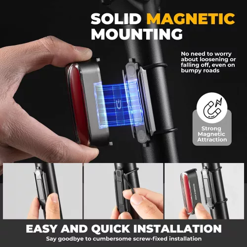 ROCKBROS 24120009001 zadnja luč za kolo s senzorjem zaviranja, magnetnim pritrjevanjem, 7 načini osvetlitve, USB polnjenje, vodoodporna IPX6