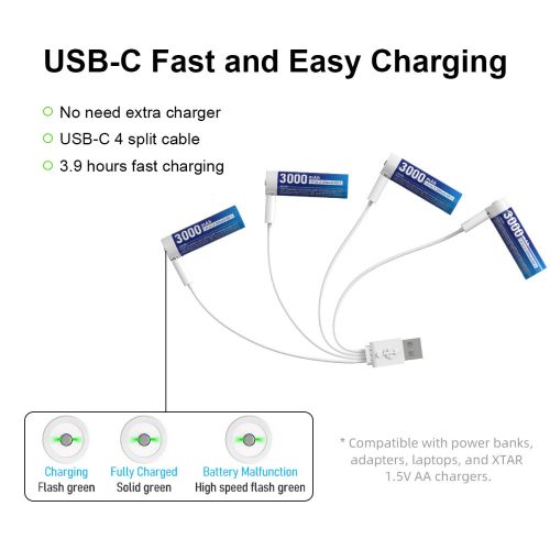 XTAR 4x AA 1,5V 3000mAh USB-C polnilni litijevi akumulatorji