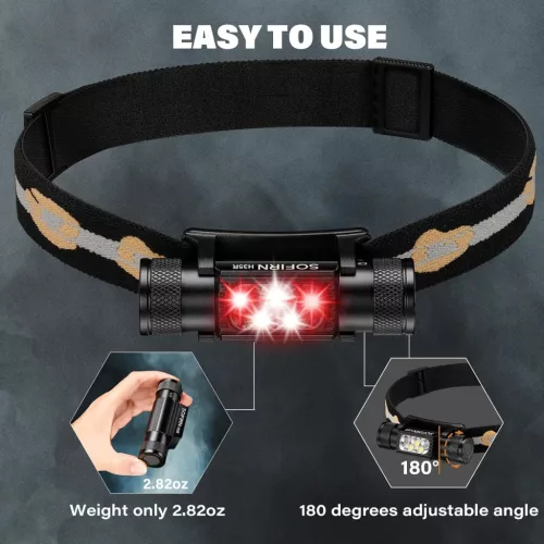 Sofirn H35R čelna svetilka Zmogljiva 2000 lumnov 3 bele LED diode + 2 rdeči LED žarnici