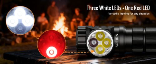 Naglavna svetilka SOFIRN HS43 3200lm z rdečo lučjo 660nm, USB-C polnilna svetilka