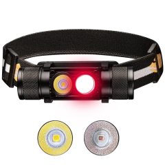   D25LR Rechargeable Headlamp, with LH351D 5000K White Led and SST20 DR 660 nm Red LED, Micro USB Charging Port