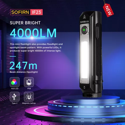 Sofirn IF23 svetilka 4000lm Močna XHP50B LED luč 21700 tipa C z možnostjo polnjenja z reflektorjem in žarometom RGB Torch