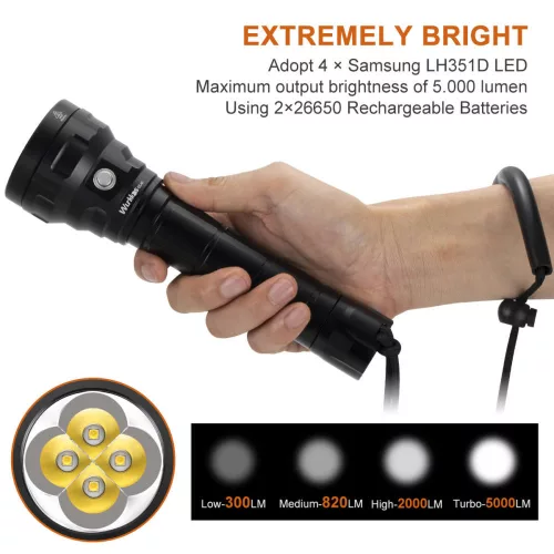 Wurkkos DL40 Močna 5000lm potapljaška luč s 4*LH351D 90CRI 26650 podvodna svetilka 5000K