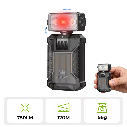 WURKKOS HD04 EDC svetilka s sponko – 750LM, 180° vrtljiva glava, usmerjena/razpršena svetloba/RGB za na prostem, delo in nujne primere