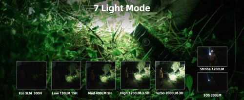 WUBEN C2 Visokozmogljiva LED svetilka, 2000 lumnov, polnilna, IP68 vodoodporna, 7 načinov