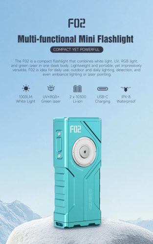 Lumintop F02 4-v-1 svetilka s 1000 lumnov, 365nm UV, RGB svetlobo in zelenim laserjem